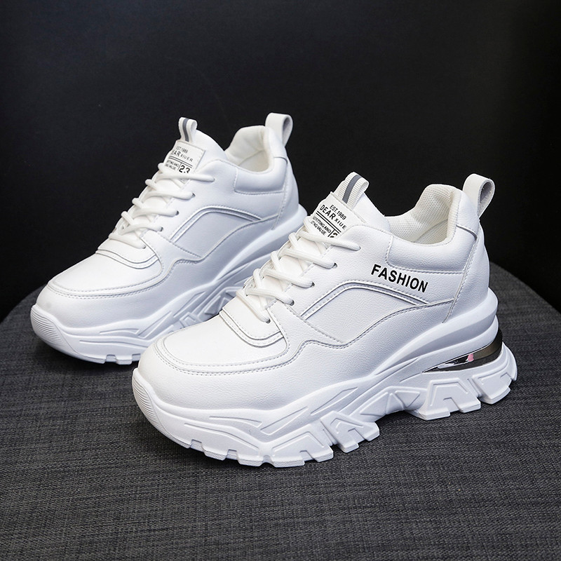 Rimocy White PU Leather Chunky Sneakers Women Autumn Winter Platform Vulcanize Shoes Woman Thick Bot