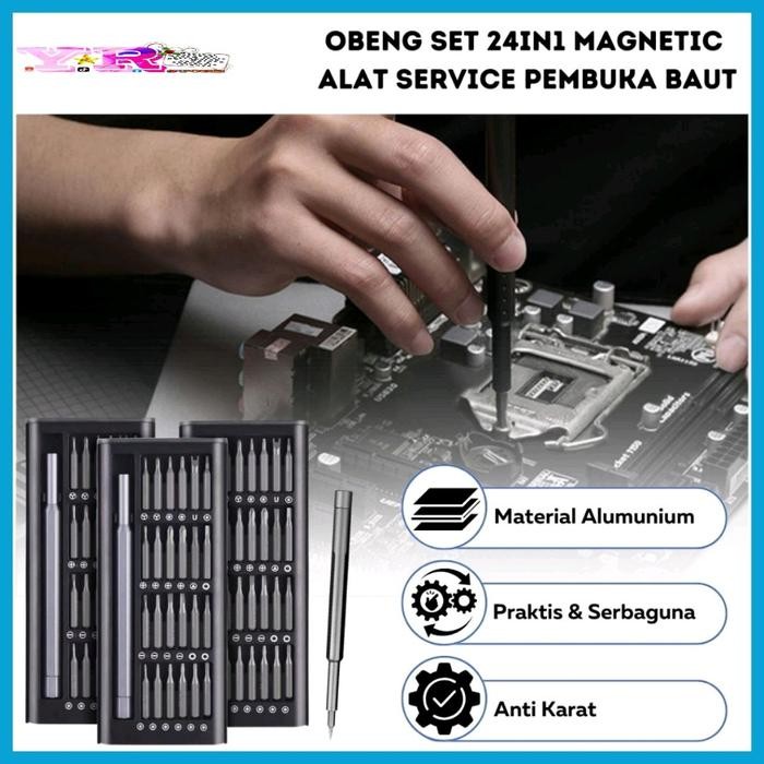 ASLI Obeng Set 24in1 Kepala Magnetic / Alat Perkakas Perlengkapan Service HP Jam Tangan Laptop