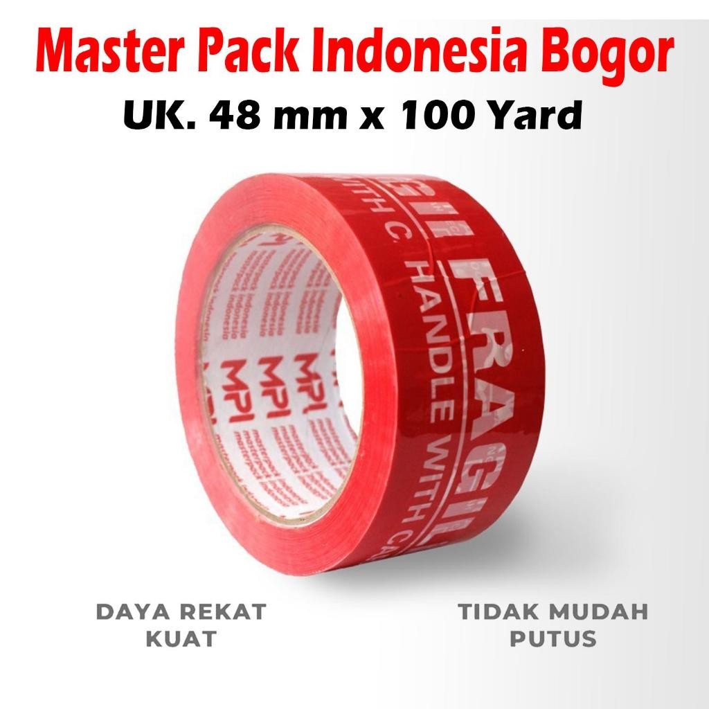 

1 LUSIN [ Isi 12 ] Lakban Fragile Merah 48 mm x 100 Yard - Handle With Care Jangan Di Banting - MPI