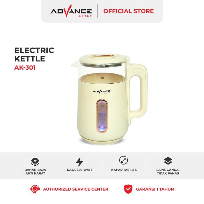 Advance Teko Listrik Ak-301 Electric Kettle 1.8L Teko Listrik Kaca Transparan Garansi Resmi 1 Tahun