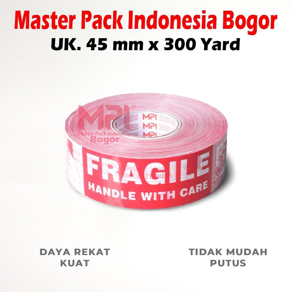 

2 PCS - Lakban Fragile Unboxing Merah Putih 45 mm x 300 Yard - Wajib Unboxing 300 Yard MPI Jumbo