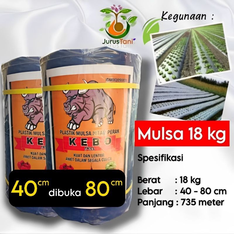 Plastik Mulsa Hitam Perak 1 Roll 18 Kg Lebar 40/80 Cm Panjang 735 Meter Cap Kebo