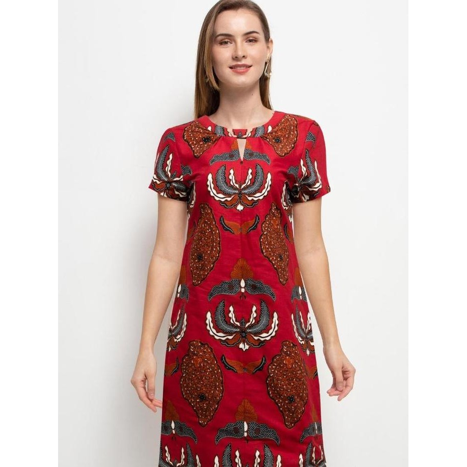 Arjuna Weda Sackdress Batik Wanita Motif Prabu - Bahan Katun Lengan Pendek Resleting Belakang