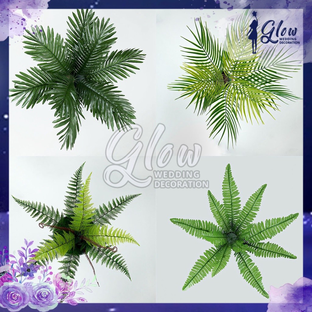 Daun Palem Duri Pakis Gelombang Boston Artificial Cabang 9 Daun Hias Palsu Plastik Tanaman Tancap