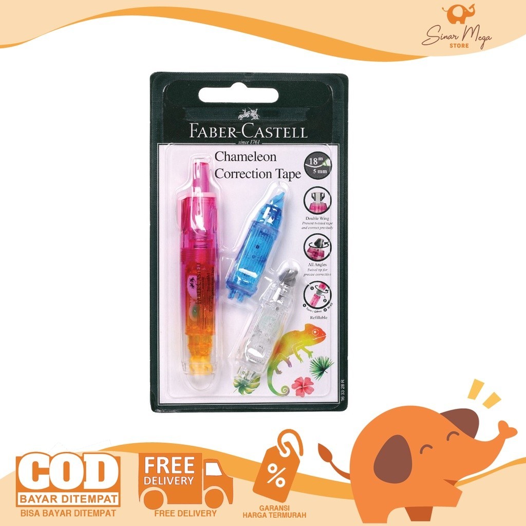

Faber Castell Chameleon Correction Tape + 2 Refill Bar "PINK" /Tip-Ex Pita Kertas Murah Berkualitas