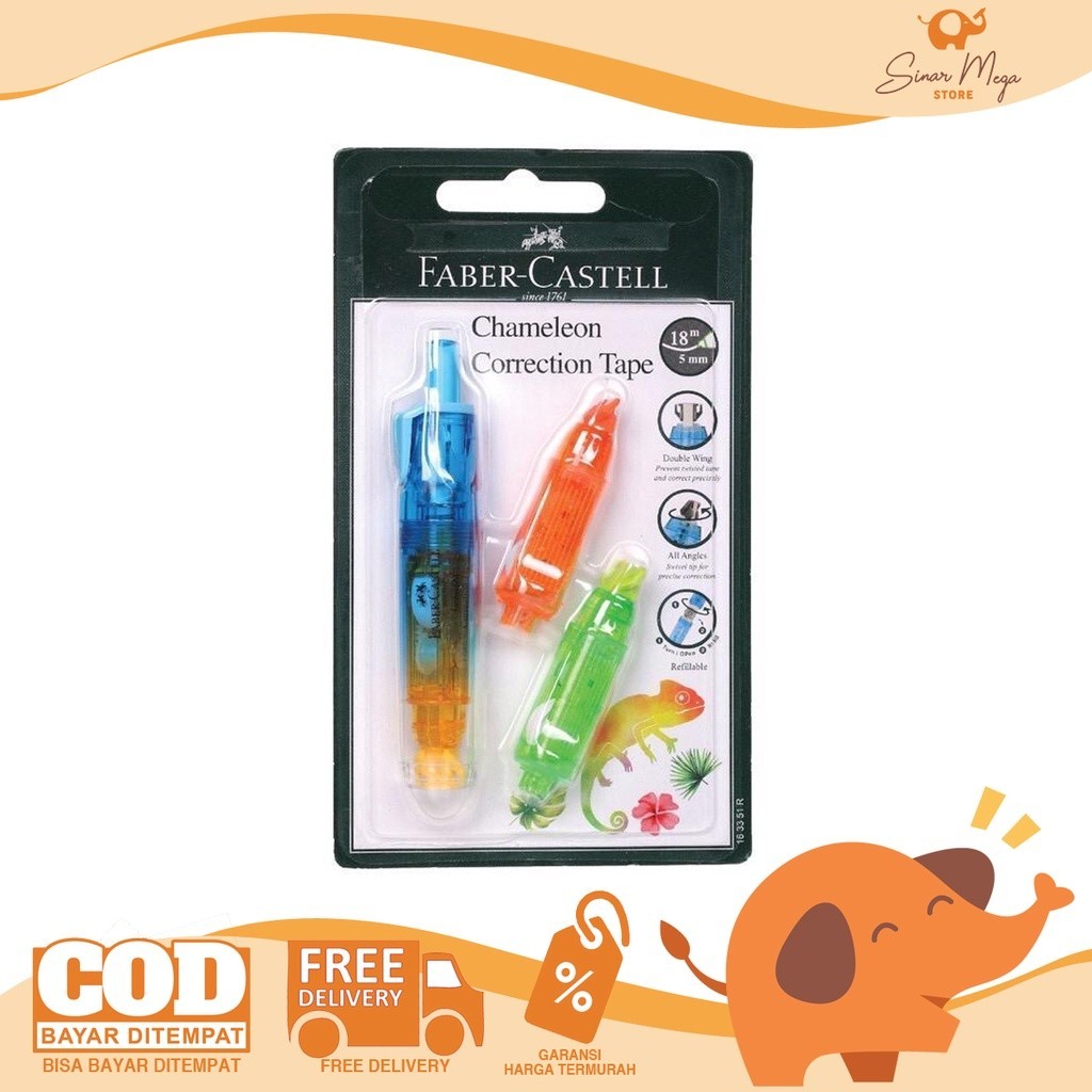 

Faber Castell Chameleon Correction Tape + 2 Refill Bar "BLUE" /Tip-Ex Pita Kertas Murah Berkualitas