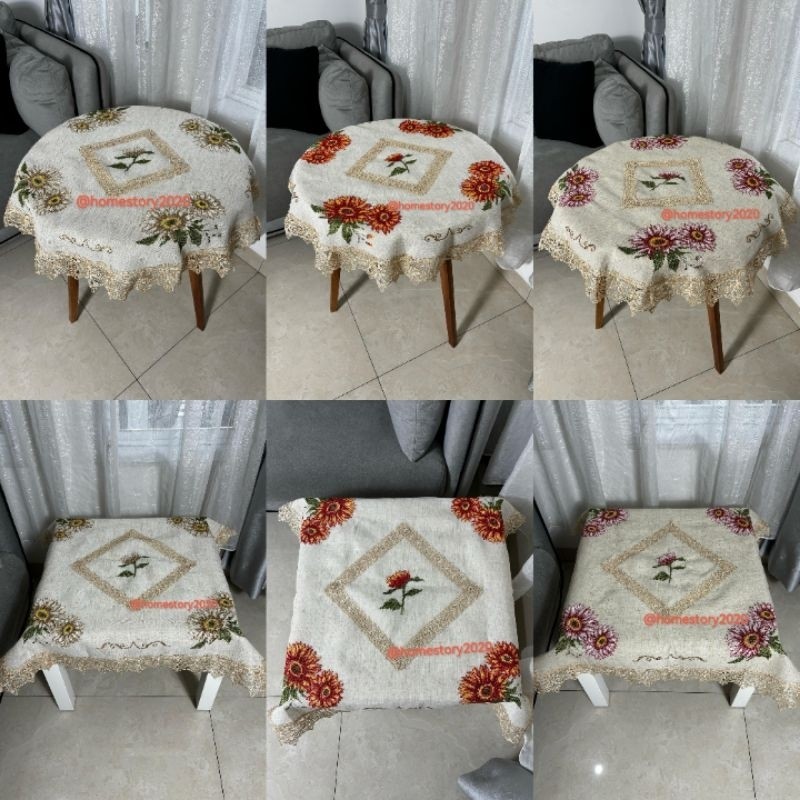 Taplak Meja Tamu Meja Segi Empat Meja pojok kotak 90x90 katun renda bordir impor