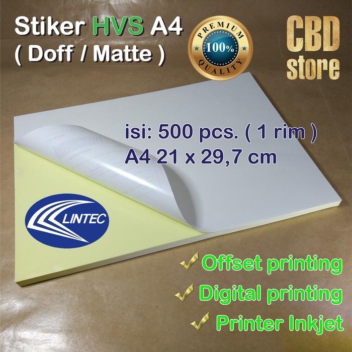 

Stiker HVS A4 21 x 29,7 cm 500 lembar ( 1 Rim ) Sticker HVS A4 merek Lintec