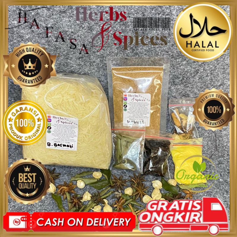 

paket 1kg beras basmati+bumbu kebul kismis, margarin, rempah, daun kari. instan dan praktis HAFASA