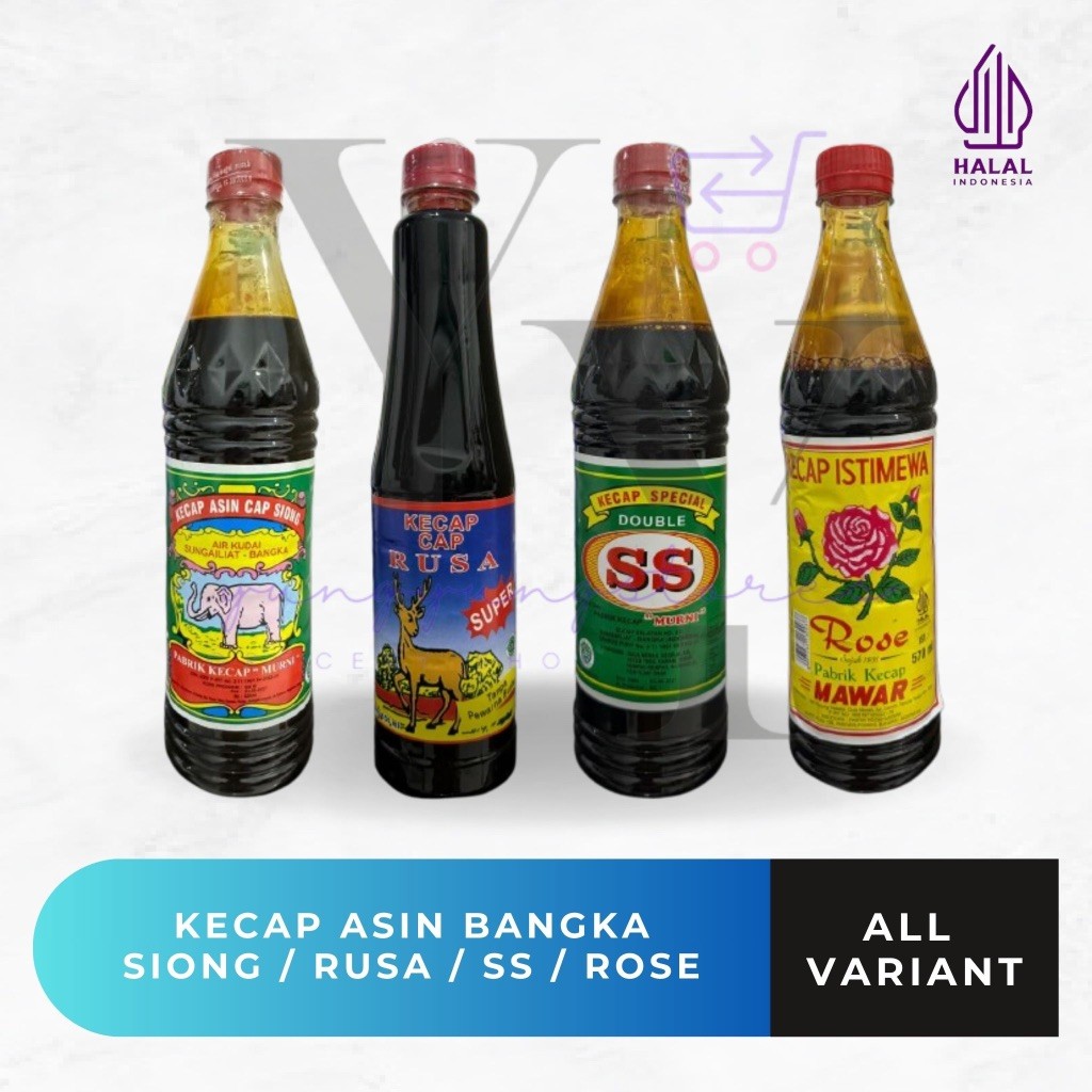 

Kecap Asin Bangka Cap Siong Gajah / Double SS / Rusa / Rose Mawar Botol Plastik 620 ml