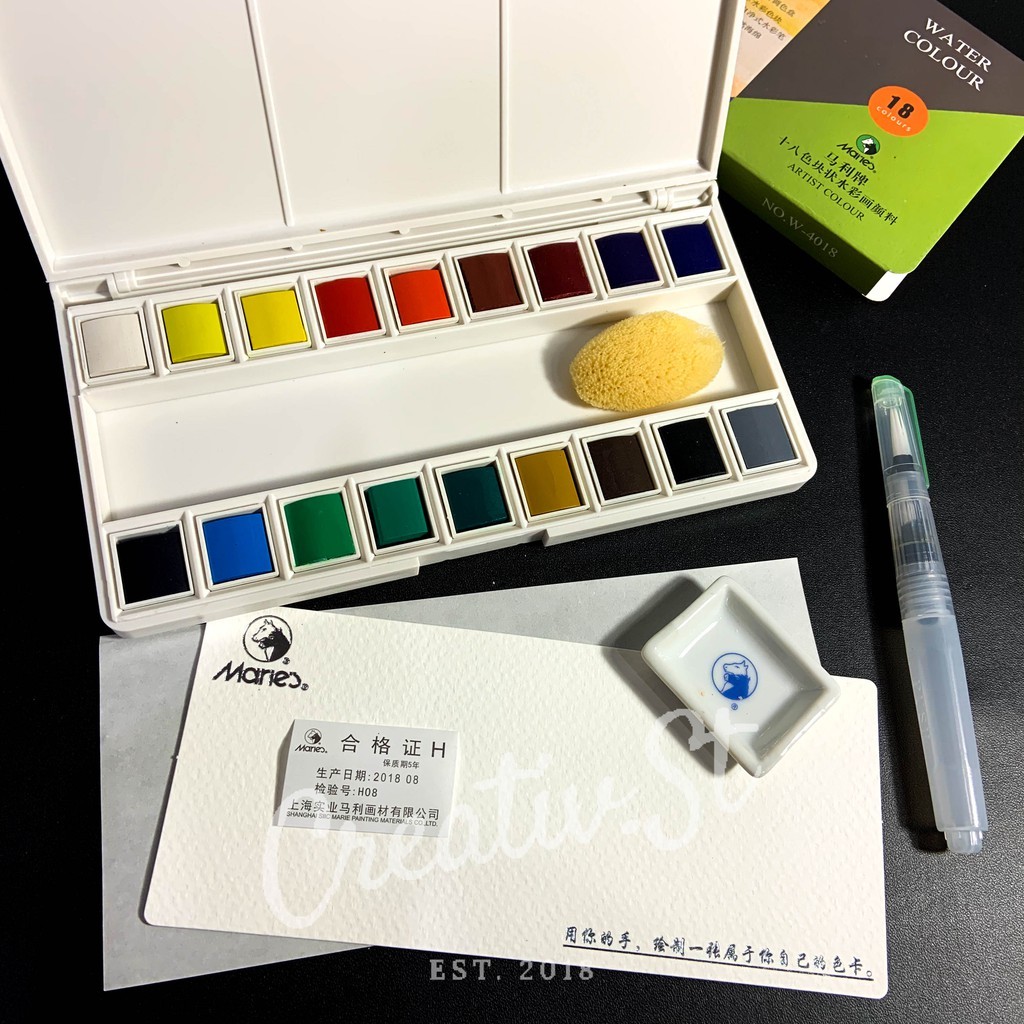 

MARIES Cat Air Padat Solid Watercolour Pocket Set 18 Colors Box Cake