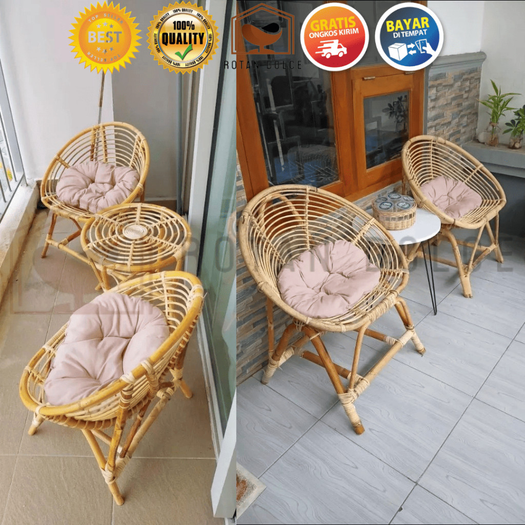 KURSI TERAS KERANG ROTAN / KURSI ROTAN TERAS BUKUR / KURSI TAMU ROTAN ASLI FINISHING