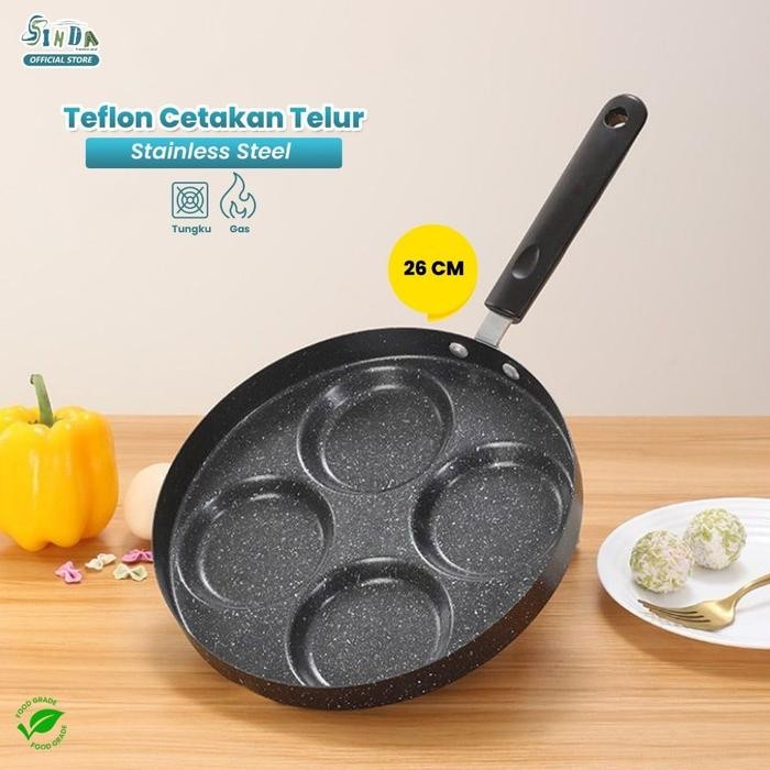 PREMIUM SINDA (COD) Wajan / Teflon Penggoreng Cetakan Bulat Telur Pancake 4 Lubang Non Stick Wajan