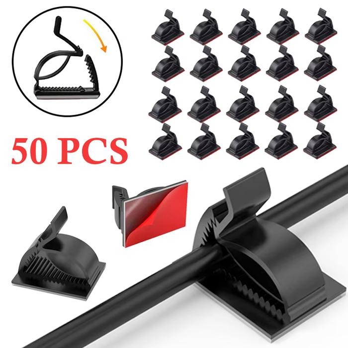 PREMIUM 50Pcs Klip Kabel Tempel Pengikat Perapih Jalur Klem Cable Adjustable Mount Hitam Plastik