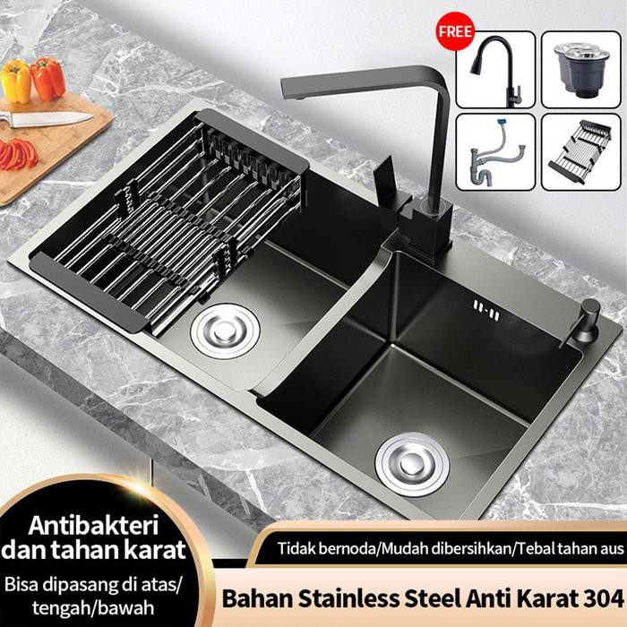 PREMIUM Wastafel stainless steel 304/wastafel dapur hitam/set wastafel dapur stainless steel