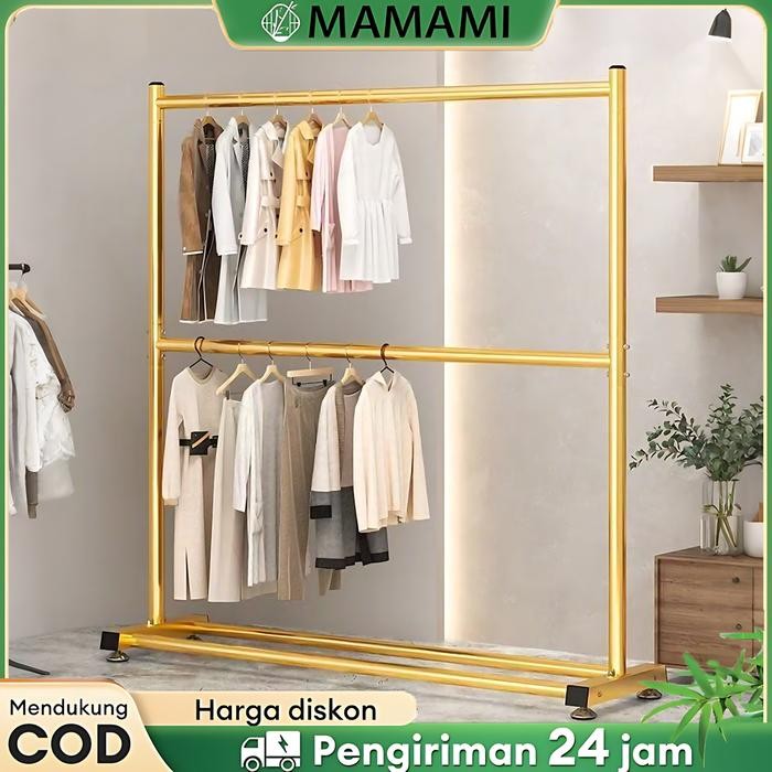 PREMIUM MMMRak Gantungan Baju Besi double Gawang Baju Jemuran Pakaian Portable Jemuran Baju Jemuran