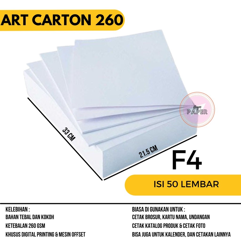 

Art Carton 260 gsm F4 isi 50 lembar/ Kertas Art Carton 260 gsm / Art Karton 260 gsm / Kertas Karton