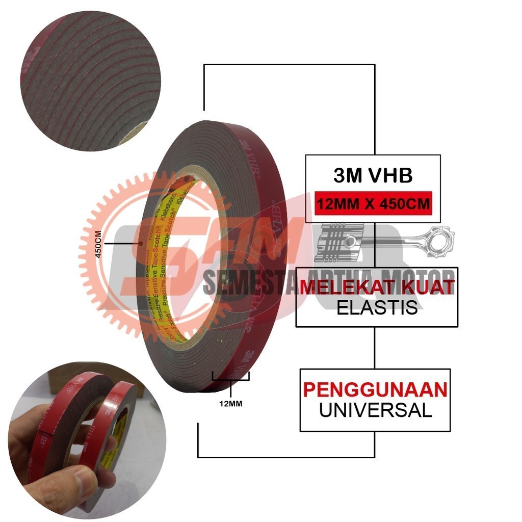 

3M VHB Double Tape size 12mm 24mm 450cm Lem Dobel Tip Perekat Kuat Multifungsi