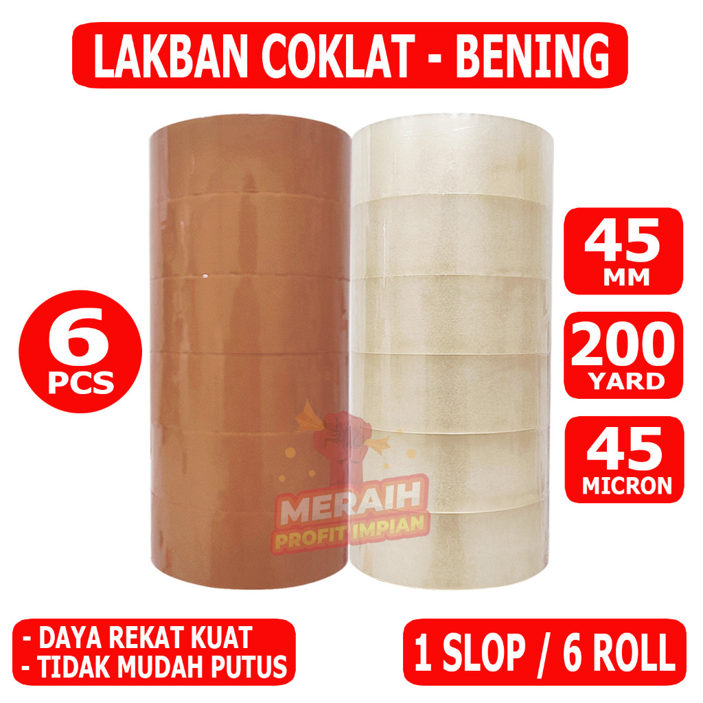 

1 Sop / 6 Pcs - Lakban Coklat - Bening 200 Yard - Lakban MPI 45 mm x 200 yard - Lakban Packing-MPI