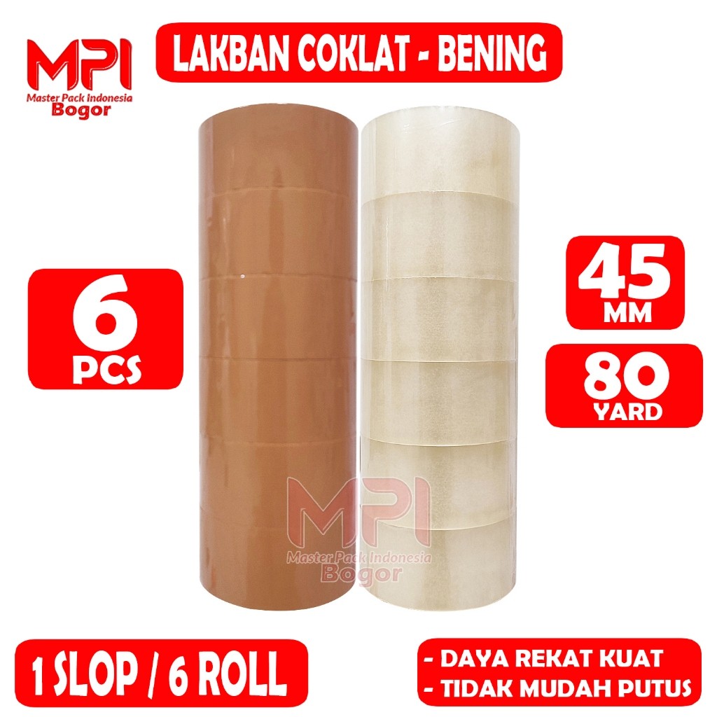 

1 SLOP ( 6 PCS ) - Lakban Coklat - Bening MPI 45 mm x 80 Yard / Lakban Packing - MPI Bogor