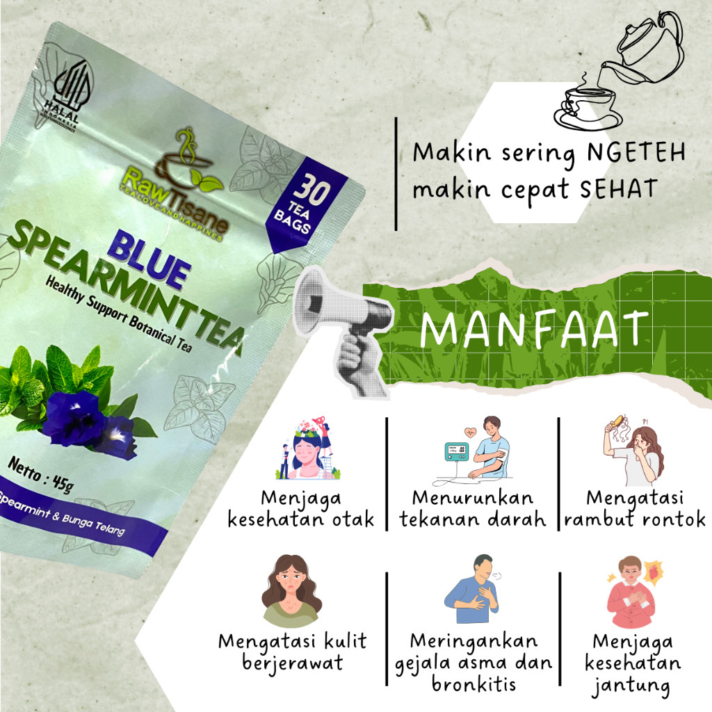 

WHYN!! RAW TISANE Blue Spearmint Tea : Teh Celup Bunga Telang & Daun Spearmint Isi 30 Tea Bag