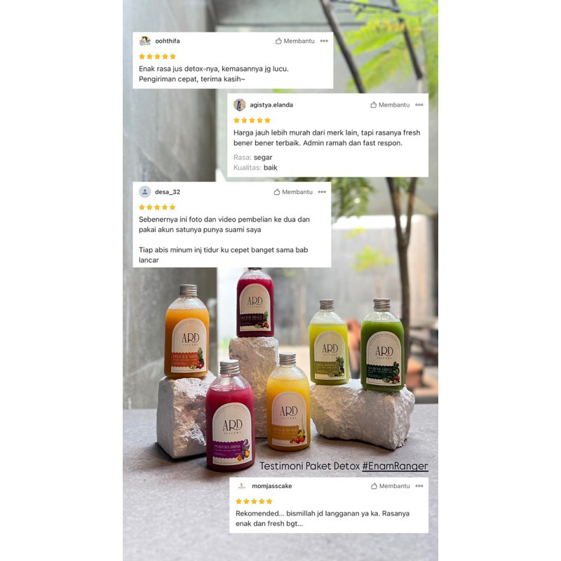 

WHYN!! Paket Detox Intermediate #EnamRanger 6 Botol @250ml ARD Juicery Cold Pressed Juice 100% Fresh
