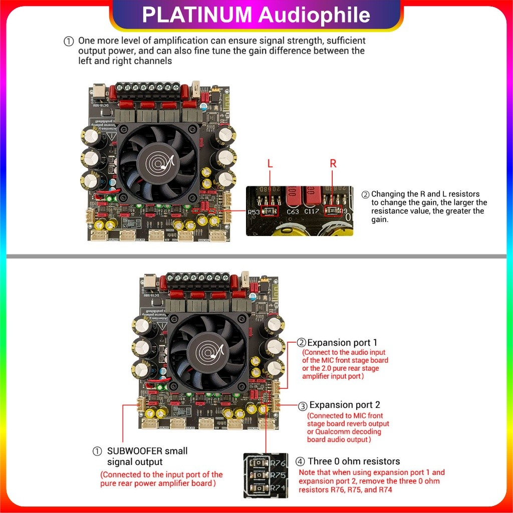 TPA3255 Amplifier Class D 2.1CH Bluetooth 5.1 Stereo + Subwoofer 2x 300W + 600W Original ZK-AS21P