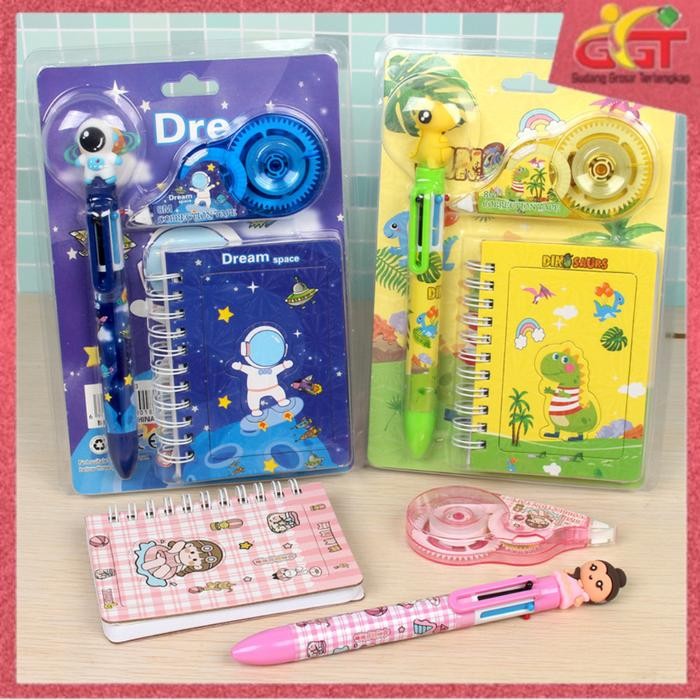 

GGT Alat Tulis Sekolah Set 3IN1 Stationery Set Lucu Karakter Kartun + Correction Tape