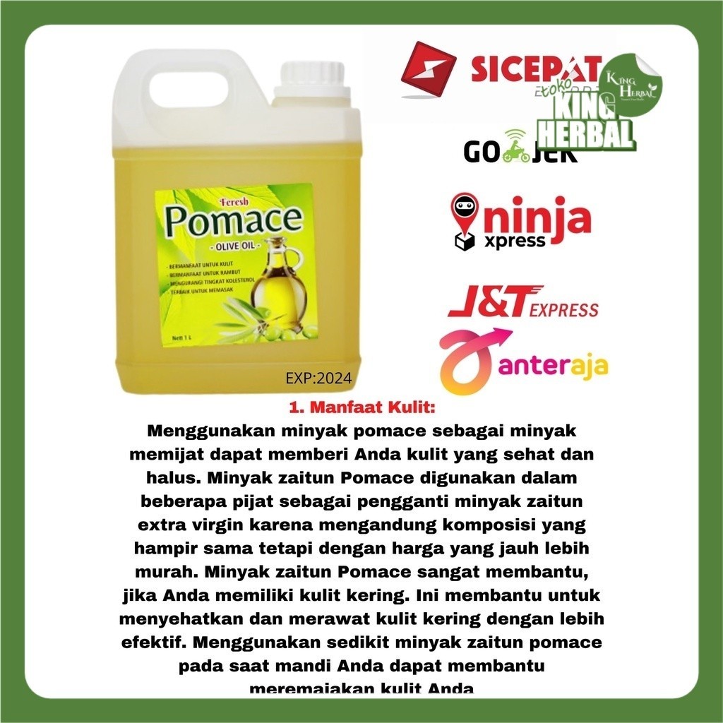 

OIL Pomace Minyak Zaitun Curah Pomace Kemasan 1 liter
