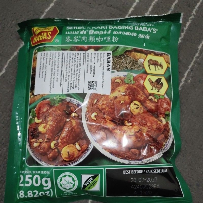 

Bumbu Babas kari ayam dan daging 250 gram .