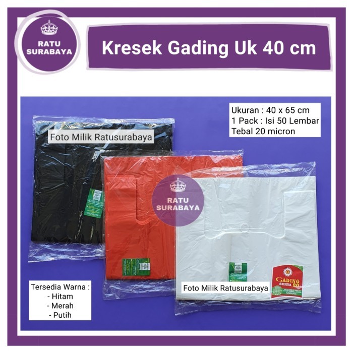 Kantong Plastik Jumbo Tas Kresek uk 40x65 Gading Surya isi 50 Lembar Tebal 0.2 Merah Putih Hitam