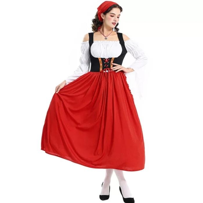 BAVARIAN OCTOBERFEST GERMANY COSTUME ADULT WOMAN HALLOWEEN MIDI DRESS