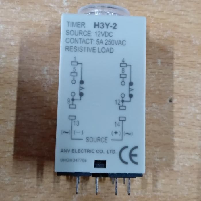 Timer Relay H3Y-2 H3Y2 H3Y 2 60S 60 Detik 12V Dc Anv Taiwan Original