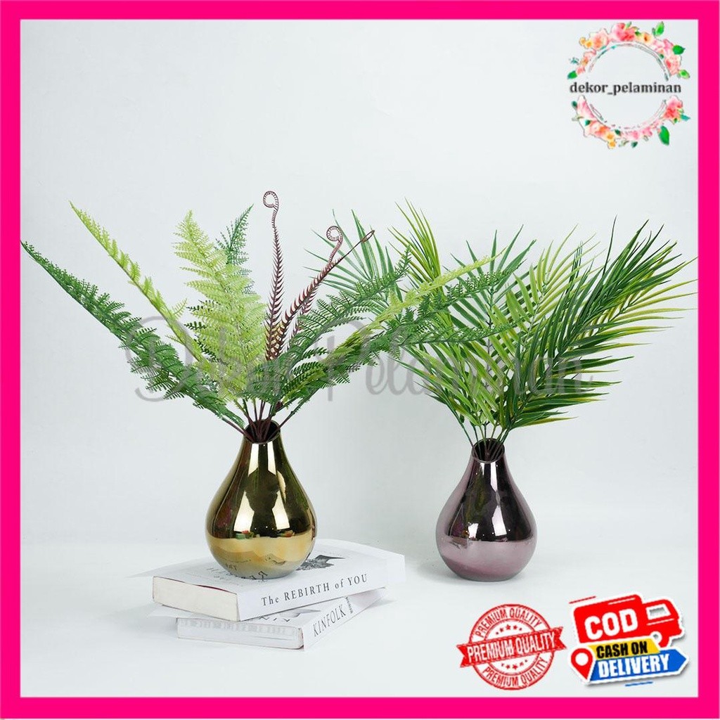 Flowersbloom Daun Pakis Boston Gelombang Palem Duri Artificial Cabang 9 Tanaman Daun Hias Palsu