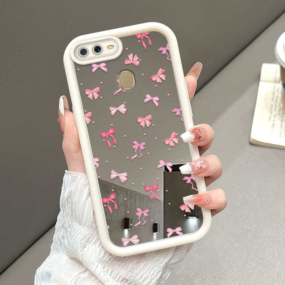 Casing Hp Untuk Compitable With OPPO A12 A5S A7 A12S Cassing Soft Cesing Mirror JZ Pink Bow 8828 Gir