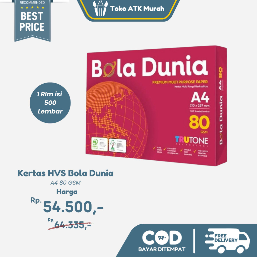 

Kertas HVS A4 Bola Dunia 80gsm