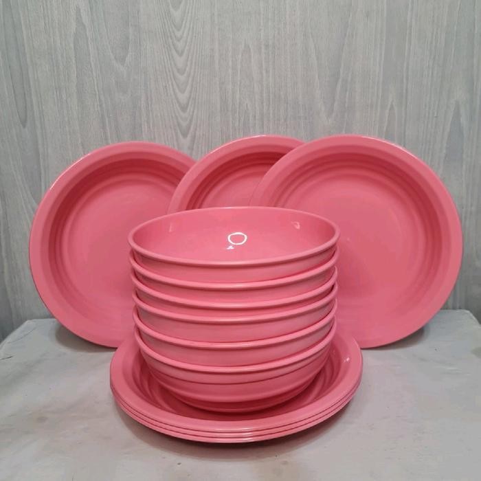 New ` SET MANGKOK DAN PIRING JUMBO (PIRING 6 , MANGKOK 6 ) Plastik buah Hijau Pink Kitchenware Ungu