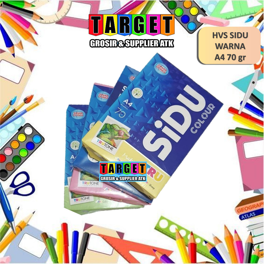 

KERTAS HVS WARNA A4 SIDU COLOR ( BIRU MERAH PINK KUNING HIJAU ) / PAPER PRINT FOTOCOPY