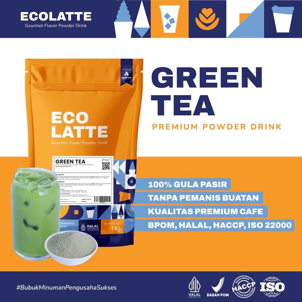 

ECOLATTE GREENTEA 1 KG PREMIUM Powder Drink Bubuk Minuman Enak Jakarta HALAL BPOM