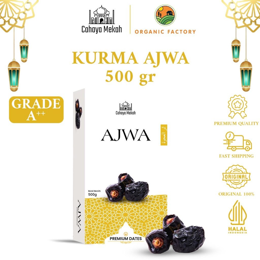 

CAHAYA MEKAH KURMA AJWA PREMIUM BOX 500GR KURMA PREMIUM MANIS 100% ASLI MADINAH HIGH QUALITY