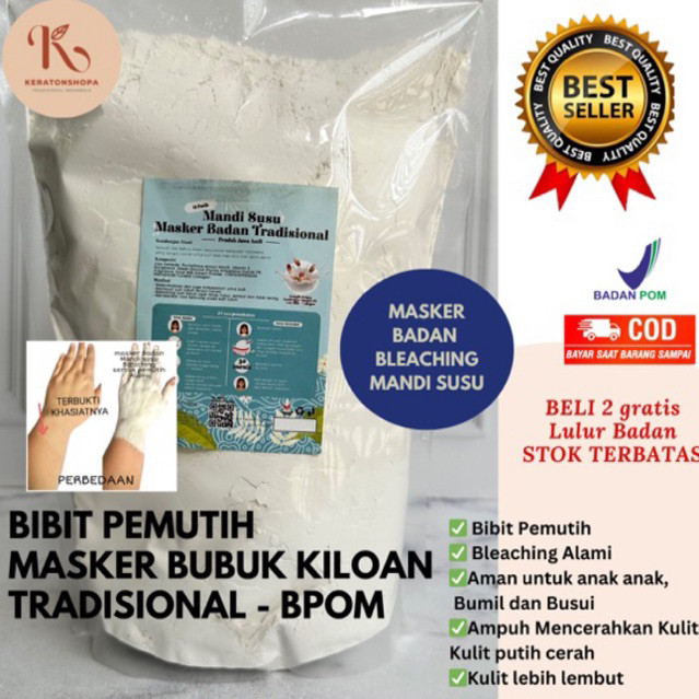 MD Masker Badan Alami Tradisional Kiloan/ Mandi Susu/ Bleaching Badan/ Bibit Pemutih Alami