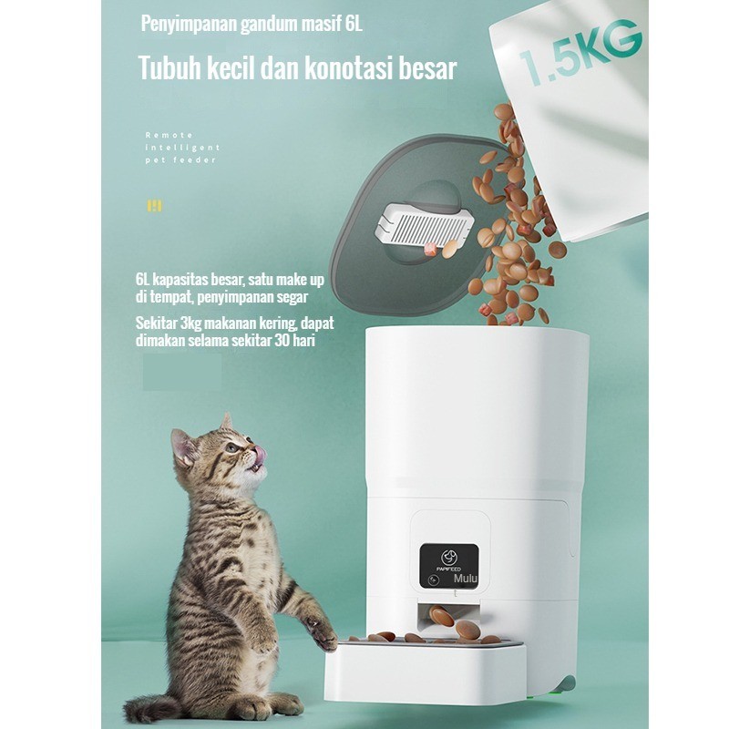 Tempat Makan Kucing Otomatis Timer 6L Pengaturan APP Feeder Anjing Otomatis Dispenser Makanan Untuk