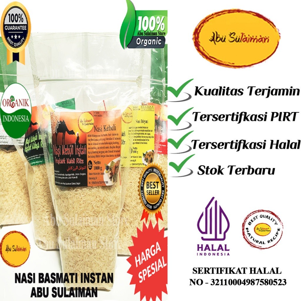 

BIG SALE! PAKET BERAS BASMATI 1 KG & BUMBU BERYANI KEBULI KABSAH MANDHI BUKHORI ABU SULAIMAN