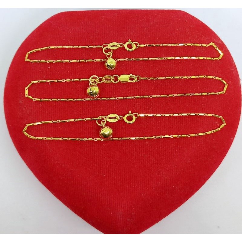 GELANG TANGAN PERAK 925 ASLI LAPIS EMAS/GELANG RANTAI BAMBU MINI+1BEL/GELANG ASLI SILVER -PERHIASAN