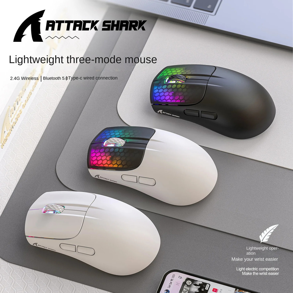 Attack Shark X5 Wireless Bluetooth Mouse 3 Mode 2.4G/USB/Bluetooth Lightweight Optical Sensor Ergono