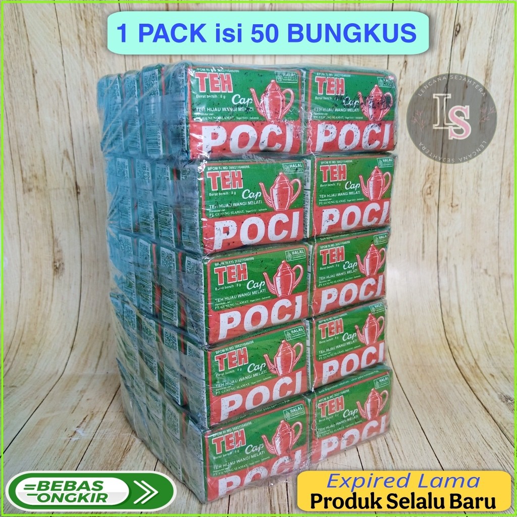 

Teh Cap Poci Kemasan Hijau 1 Pack Isi 50 Bungkus Berat Per Bungkus 8 Gram Asli Wangi Melati