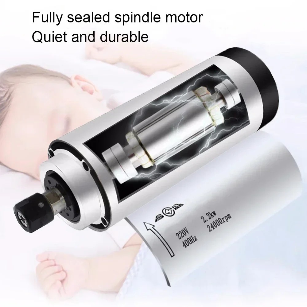 800W 1.5KW 2.2KW CNC Air Cooled Spindle Motor Kit CNC Router Spindle 220V 380V 24000rpm 4 Bearings  