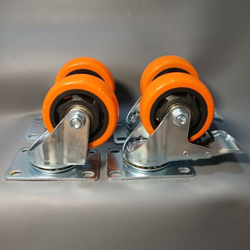 RODA PU ETALASE 3INCH SET 4 PCS ORANGE / RODA TROLI / RODA ETALASE/ RODA ORANGE/ RODA GEROBAK CASTER