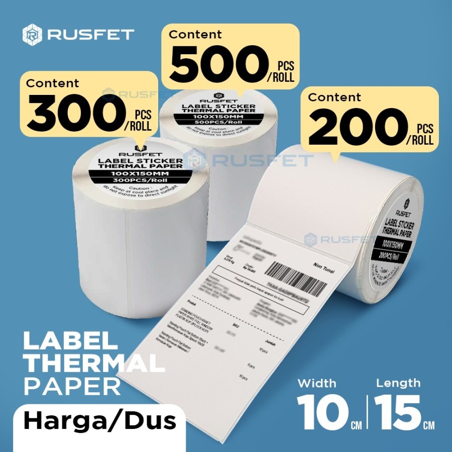 

RUSFET Label Barcode 100 X 150 Kertas Sticker THERMAL 100x150 mm Label Resi