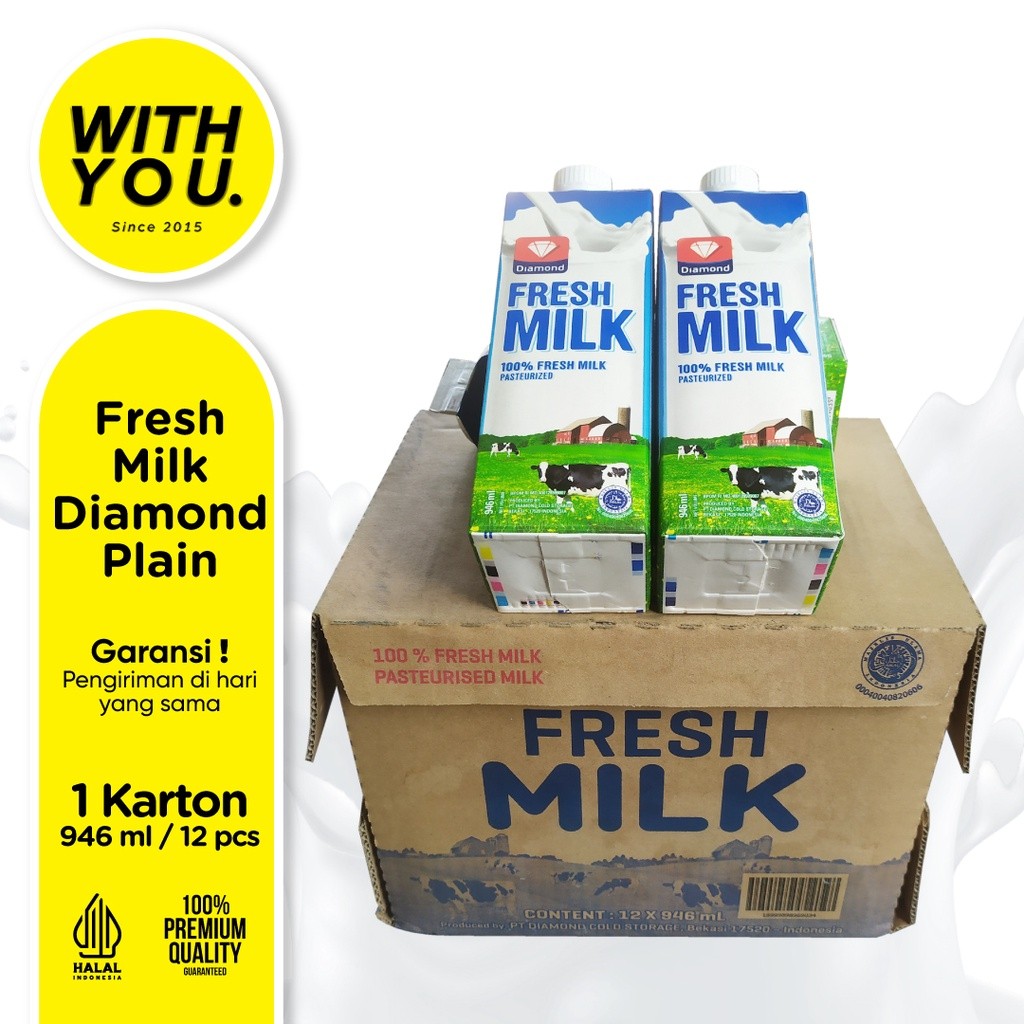 

Diamond Fresh Milk Susu Pasteurisasi Plain 1 Karton @12pcs 946ml